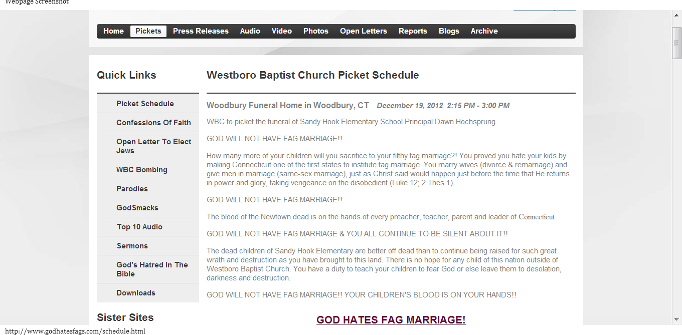Westboro Baptist Church Picket Schedule-151858
